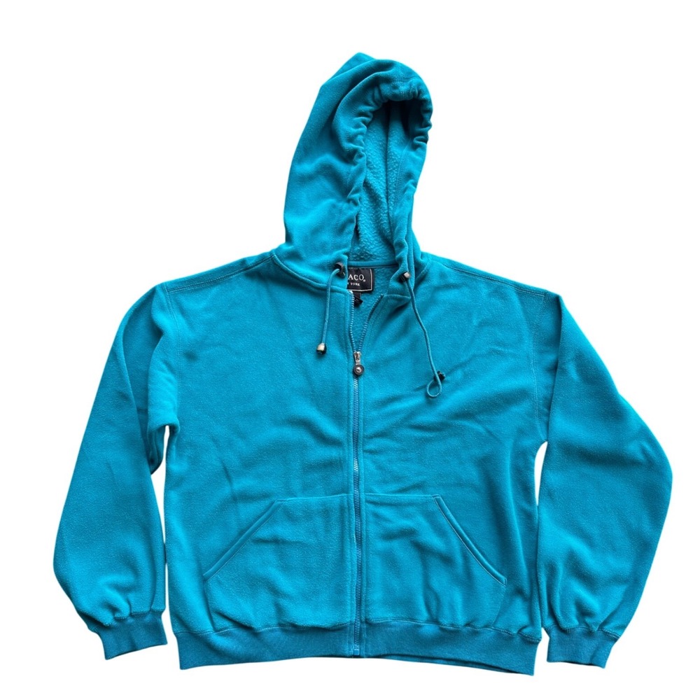 Coaco New York Teal Blue Fleece Zip Up‎ Hoodie Sweatshirt Mens Medium